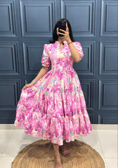 Premium Muslin Cotton 3-Layer Printed Dress