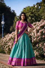 Kanchipuram Silk Lehenga Choli Set with Zari Weaving & Georgette Dupatta | Designer Festive Lehenga for Women