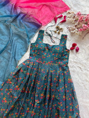 RoopRangi Designer Jimmy Organza Silk Anarkali Gown with Printed Organza Dupatta