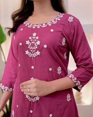 Elegant Embroidered Rayon Slub Suit Set with Chanderi Dupatta