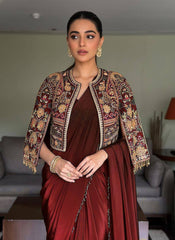 Chinon Silk Ready-to-Wear Lehenga Saree Set with Embroidered Jacket | Designer Festive Ethnic Wear for Women