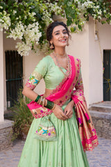 Designer Jacquard Silk Paithani Lehenga Choli Set with Zari Weaving, Sequins Embroidery & Scallop Lace Dupatta | Premium Festive Wedding Lehenga for Women