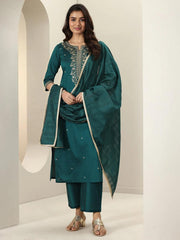 Premium Roman Silk Embroidered Suit Set with Chanderi Silk Dupatta | Designer Ethnic Wear for Women