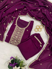 Premium Vichitra Silk Embroidered Suit Set with Embroidered Vichitra Silk Dupatta | Designer Ethnic Wear for Women