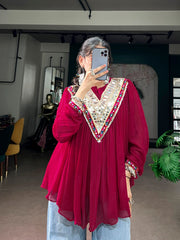 Premium Navratri Garba Glam Mirror Work Cape Top for Women | Handcrafted Multicolor Gamthi Lace | Lightweight Festive Wear