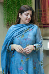 Premium Chanderi Cotton Embroidered Suit Set