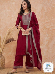 Vichhitra Silk Embroidered Suit Set with Embroidered Dupatta | Designer Ethnic Wear for Women