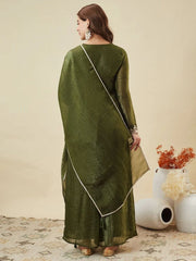 Premium Crunchy Silk Embroidered Peplum Palazzo Suit Set with Matching Crunchy Silk Dupatta | Designer Ethnic Wear for Women