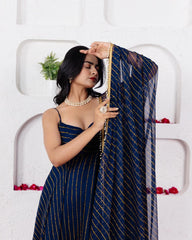 Rooprangi Women's Digital Printed Georgette Anarkali Suit Set with Buttersilk Pant & Moti Lace Dupatta