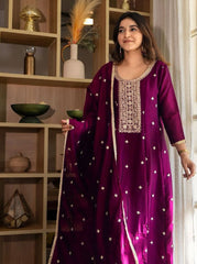 Premium Vichitra Silk Embroidered Suit Set with Embroidered Vichitra Silk Dupatta | Designer Ethnic Wear for Women