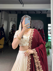 Vichitra Silk Lehenga Choli Set with Zari Weaving, Sequins Lace Border & Embroidered Dupatta | Designer Festive Lehenga for Women