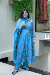 Premium Chanderi Cotton Embroidered Suit Set