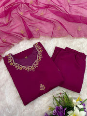 Premium Roman Silk Embroidered Suit Set with Organza Dupatta | Designer Ethnic Wear for Women