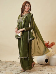 Premium Crunchy Silk Embroidered Peplum Palazzo Suit Set with Matching Crunchy Silk Dupatta | Designer Ethnic Wear for Women
