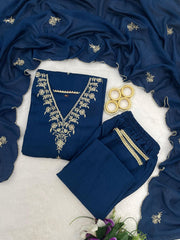 Premium Vichhitra Silk Embroidered Suit Set with Embroidered Vichhitra Silk Dupatta | Designer Ethnic Wear for Women