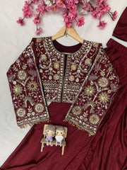 Chinon Silk Ready-to-Wear Lehenga Saree Set with Embroidered Jacket | Designer Festive Ethnic Wear for Women