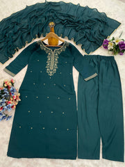 Premium Roman Silk Embroidered Suit Set with Chanderi Silk Dupatta | Designer Ethnic Wear for Women