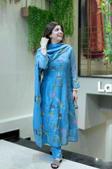 Premium Chanderi Cotton Embroidered Suit Set