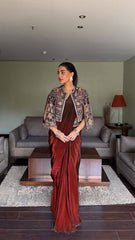 Chinon Silk Ready-to-Wear Lehenga Saree Set with Embroidered Jacket | Designer Festive Ethnic Wear for Women