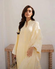Rooprangi Women's Premium Chanderi Silk Embroidered Kurta Pant Set with Organza Floral Embroidered Dupatta | Butter Yellow & Powder Blue