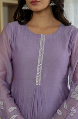 Rooprangi Women's Premium Chanderi Silk Embroidered Kurta Pant Set with Embroidered Chanderi Dupatta | Lavender & Pistachio Green