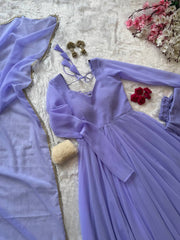 Georgette Anarkali Suit Set with Mirror Lace Dupatta – Wine, Mint Green & Lavender