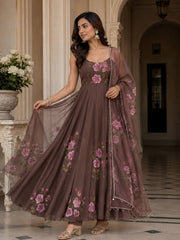 Blossom Bloom Handpainted Georgette Anarkali Suit Set with Floral Dupatta