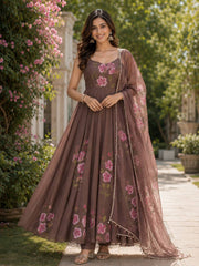 Blossom Bloom Handpainted Georgette Anarkali Suit Set with Floral Dupatta