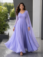 Georgette Anarkali Suit Set with Mirror Lace Dupatta – Wine, Mint Green & Lavender