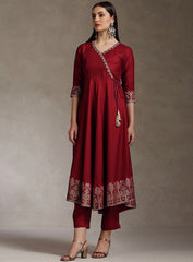 Rooprangi Women's Heavy Rayon Embroidered Anarkali Kurta Pant Set with Foil Print Dupatta