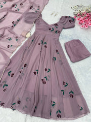 Rooprangi Women's Handpainted Georgette Anarkali Suit Set with Dupatta