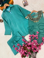 Rooprangi Women's Premium Gold Crush Kurti, Koti & Palazzo Set with Sequins Work