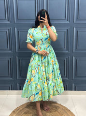 Premium Muslin Cotton 3-Layer Printed Dress