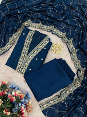 Premium Vichitra Silk Embroidered Anarkali Suit Set with Designer Dupatta | Festive Ethnic Wear for Women