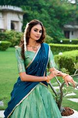 Kanchipuram Silk Lehenga Choli Set with Zari Weaving & Embroidered Vichitra Silk Dupatta | Designer Wedding & Festive Lehenga for Women