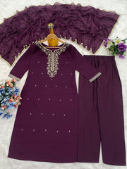 Premium Roman Silk Embroidered Suit Set with Chanderi Silk Dupatta | Designer Ethnic Wear for Women