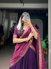 RoopRangi Women's Premium Poly Cotton Zari Woven Lehenga Set with Dupatta
