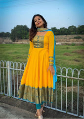 Chanderi Cotton Anarkali Suit Set