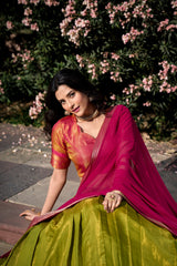 Kanchipuram Silk Lehenga Choli Set with Zari Weaving & Georgette Dupatta | Designer Festive Lehenga for Women