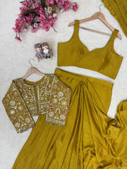 Chinon Silk Ready-to-Wear Lehenga Saree Set with Embroidered Jacket | Designer Festive Ethnic Wear for Women