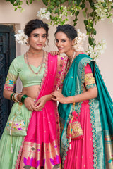 Designer Jacquard Silk Paithani Lehenga Choli Set with Zari Weaving, Sequins Embroidery & Scallop Lace Dupatta | Premium Festive Wedding Lehenga for Women