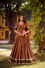 Designer Chettinad Cotton Lehenga Choli Set with Zari Weaving | 4 Meter Flared Traditional Festive Lehenga for Women