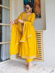Premium Vichitra Silk Embroidered Suit Set with Embroidered Vichitra Silk Dupatta | Designer Ethnic Wear for Women