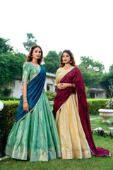 Kanchipuram Silk Lehenga Choli Set with Zari Weaving & Embroidered Vichitra Silk Dupatta | Designer Wedding & Festive Lehenga for Women