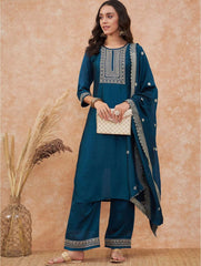 Vichhitra Silk Embroidered Suit Set with Embroidered Dupatta | Designer Ethnic Wear for Women