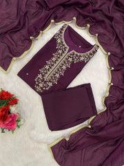 Premium Roman Silk Embroidered Suit Set with Chanderi Silk Dupatta | Designer Ethnic Wear for Women