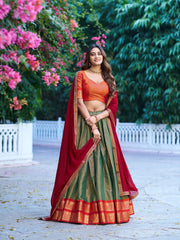 Kanchipuram Silk Lehenga Choli Set with Zari Weaving & Georgette Dupatta | Designer Festive Lehenga for Women
