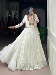 Pure Rayon Navratri Lehenga Choli with Gamthi Mirror Work Jacket (4 Colors)