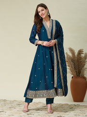Premium Vichitra Silk Embroidered Anarkali Suit Set with Designer Dupatta | Festive Ethnic Wear for Women