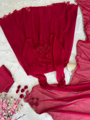 Georgette Anarkali Suit Set with Mirror Lace Dupatta – Wine, Mint Green & Lavender